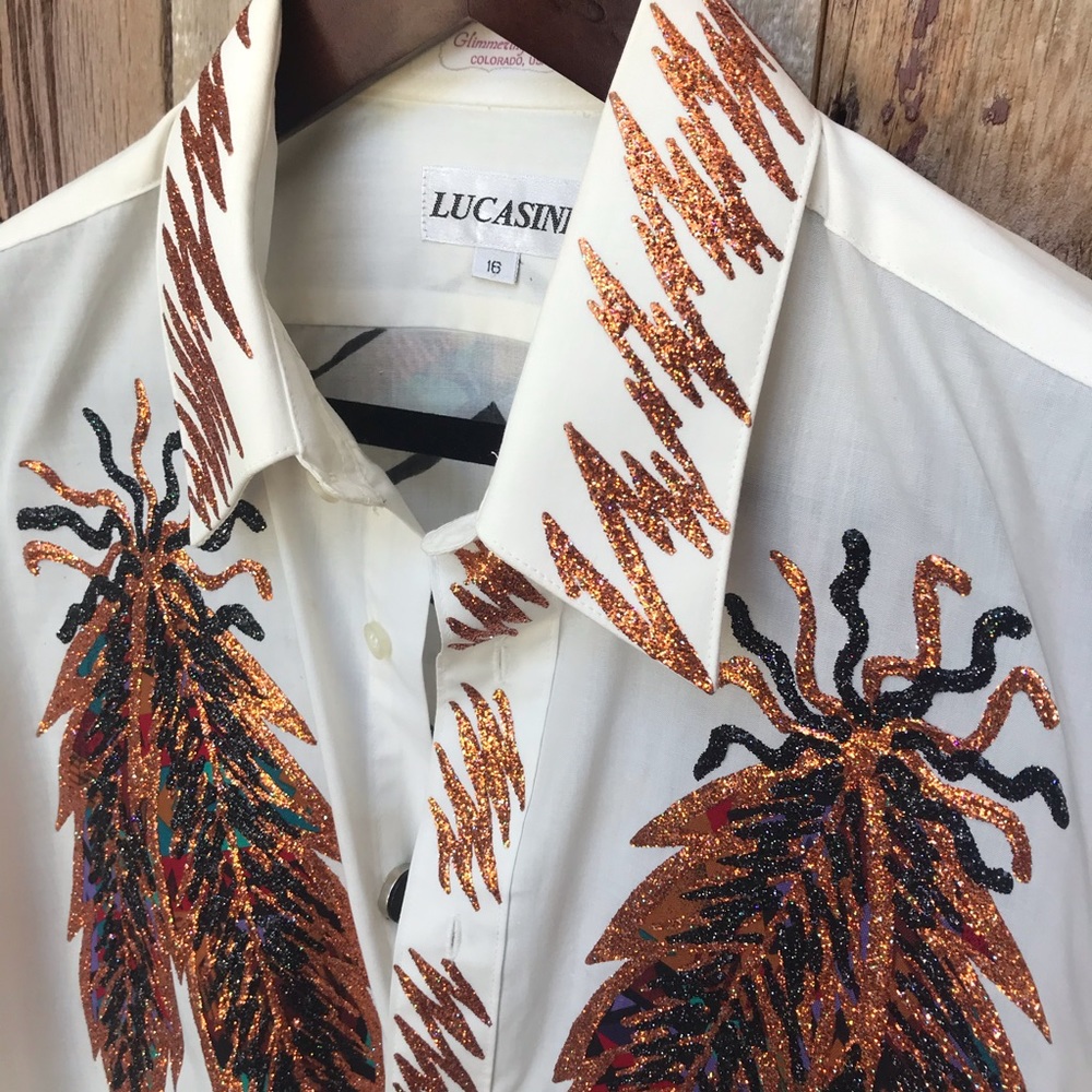 Lucasini Hand Painted Western Shirt 16 Neck